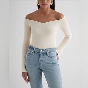 EXPRESS Fitted Ribbed Off Shoulder Sweater